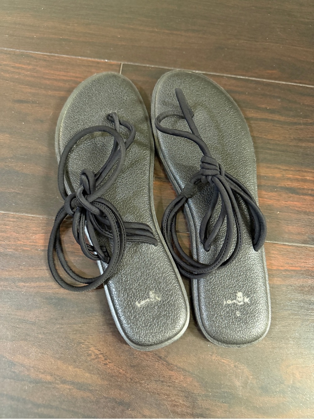 Sanuk Black Lace-Up Women's Sandals